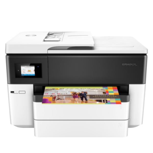 HP Data Sheet HP OfficeJet Pro 7740 Wide Format All-in-One Printer Functions Print, copy, scan, fax Print speed Up to 18 ppm First page out (ready) black As fast as 9 sec First page out (ready) color As fast as 10 sec Resolution (black) Up to 1200 x 1200 rendered dpi Resolution (color) Up to 4800 by 1200 optimized dpi on HP Advance Photo Paper 1200 by 1200 dpi input Resolution technology HP Thermal Inkjet Monthly duty cycle Up to 30,000 pages Recommended monthly page volume 250 to 1500 Print Technology HP Thermal Inkjet Display 2.65" (6.75 cm) LCD with TouchSmart Frame Processor speed 1.2 GHz Number of print cartridges 4 (1 each black, cyan, magenta, yellow) Replacement cartridges HP 952 Black Ink Cartridge (~1000 pages); HP 952 CMY Ink Cartridge (~700 pages); HP 952XL Black Ink Cartridge (~2000 pages); HP 952XL CMY Ink Cartridge (~1600 pages): HP 956XL Black Ink Cartridge (~3000 pages); HP 956XL Black Ink Cartridge (~3000 pages) Compatible ink types Pigment-based (black and color) Print languages HP PCL 3 GUI, HP PCL 3 Enhanced Automatic paper sensor No Paper trays Up to 2 Mobile Printing Capability HP ePrint; Apple AirPrint™; Mopria™-certified; Wireless direct printing; Google Cloud Print™ Connectivity No Network ready Standard (built-in Ethernet, WiFi 802.11b/g/n) Ports 1 Host USB; 1 USB 2.0; 1 Ethernet; 1 WiFi 802.11b/g/n; 2 RJ-11 modem ports Security management SSL/TLS (HTTPS); IPP over TLS; Pre-Shared Key Authentication for Wireless (PSK); Firewall; certificates configuration; Control panel lock; Password protect EWS; Syslog; Signed firmware; Administrator settings Memory card compatibility Support Thumb Drive Memory 512 MB Minimum system requirements OS X v10.11 El Capitan, OS X v10.10 Yosemite, OS X v10.9 Mavericks, OS v10.15 Catalina, 1 GB HD; Internet; USB Windows 10, 8.1, 8, 7: 32-bit or 64-bit, 2 GB available hard disk space, CD-ROM/DVD drive or Internet connection, USB port, Internet Explorer. Windows Vista: (32-bit only), 2 GB available hard disk space, CD-ROM/DVD drive or Internet connection, USB port, Internet Explorer 8. Windows XP SP3 or higher (32-bit only): any Intel Pentium II, Celeron or 233 MHz compatible processor, 850 MB available hard disk space, CD-ROM/DVD drive or Internet connection, USB port, Internet Explorer 8 Compatible operating systems Windows 10 (32-bit and 64-bit), Windows 8.1 (32-bit and 64-bit), Windows 8 (32-bit and 64-bit), Windows 7 (32-bit and 64-bit), Windows Vista (32-bit and 64-bit), Windows XP (32-bit) (Professional and Home Editions); Mac OS X v 10.8, v 10.9, v 10.10, v 10.11 or v 10.12; Linux (For more information, see http://hplipopensource.com/hplip-web/index.html), Chrome OS Supported network protocols TCP/IP Paper handling input 250-sheet input tray, 250-sheet plain paper tray, Paper handling output 75-sheet output tray Duplex printing Automatic Envelope input capacity Up to 30 Borderless printing Yes (up to A3/11 x 17-in) Finished output handling Sheetfed Media sizes supported Letter; Legal; Government Legal; Executive; Statement; 3 x 5 in; 4 x 6 in; 5 x 7 in; 8 x 10 in; L; Photo 2L; Envelope (#10, Monarch); Card (3 x 5 in, 4 x 6 in, 5 x 8 in); Tabloid (11 x 17 in) Media sizes Tray 1: 3 x 5 to 11.7 x 17 in; Tray 2: 8.5 x 11 to 11.7 x 17 in Media types Plain; HP EcoFFICIENT; HP Premium Presentation Matte 120g; HP Tri-fold Brochure Glossy 180g; HP Brochure Matte 180g; HP Brochure Glossy 180g; HP Advanced Photo Papers; Light 60-74g Recommended media weight 16 to 28 lb, bond Scanner type Flatbed, ADF Scan file format Scan File Type supported by Software: Bitmap (.bmp), JPEG (.jpg), PDF (.pdf), PNG (.png), Rich Text (.rtf), Searchable PDF (.pdf), Text (.txt), TIFF (.tif) Scan resolution Up to 1200 dpi Scan size (flatbed) 11.69 x 17 in Scan size (ADF) Two-sided (Duplex): 8.27 x 11.69 in; One-sided: 8.5 x 14 in ADF Capacity Standard, 35 sheets Digital sending features Scan to PC; Scan to Memory Device; Scan to email Digital send file Formats PDF; TIFF; JPEG Copy resolution (black text) Up to 600 dpi Copy resolution (colour text and graphics) Up to 600 dpi Copy reduce / enlarge settings 25 to 400% Copies Up to 99 copies Faxing Yes, color Fax transmission speed 4 sec per page Fax memory Up to 100 pages Fax resolution Up to 300 x 300 dpi Speed dials Up to 99 numbers Broadcast locations No Power Input voltage: 100 to 240 VAC (+/- 10%), 50/60 Hz. Not dual voltage, power supply varies by part number with # Option code identifier. Power consumption 37 watts maximum, 0.20 watts (Manual-Off), 6.5 watts (Standby), 1.47 watts (Sleep) Product disclaimer This printer is intended to work only with cartridges that have a new or reused HP chip, and it uses dynamic security measures to block cartridges using a non-HP chip. Periodic firmware updates will maintain the effectiveness of these measures and block cartridges that previously worked. A reused HP chip enables the use of reused, remanufactured, and refilled cartridges. More at: http://www.hp.com/learn/ds Energy efficiency ENERGY STAR® qualified; EPEAT® Silver Operating temperature range 41 to 104ºF Operating humidity range 20% to 80% RH Software included HP Dropbox, HP Google Drive, Microsoft DotNet Warranty One-year limited hardware warranty; For more info please visit us at http://support.hp.com Dimensions (W X D X H) 23 x 18.38 x 15.10 in Dimensions Maximum (W X D X H) 23 x 28.06 x 15.10 in Weight 42.9 lb Package weight 53.79 lb What's in the box HP OfficeJet 7740 Wide Format All-in-One Printer; HP 952 Setup Black OfficeJet Ink Cartridge (~1000 pages); HP 952 Setup CMY OfficeJet Ink Cartridge (~625 pages); No CD Flyer; Power cord; Setup poster; Getting started guide. Cable included WW: No, please purchase (USB) cable and phone cord separately; AP EM: Yes, 1.5 m (USB) cable
