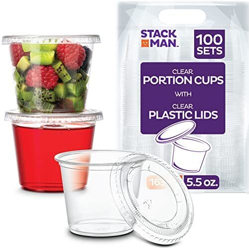 [100 Sets - 5.5 oz.] Plastic Cups with Lids, Clear Portion Cups, Disposable Snack Cups, Yogurt Cups, Parfait Cups, Pudding Cups, Souffle Cups, Dessert Cups, Disposable Containers with Lids 5.5oz.