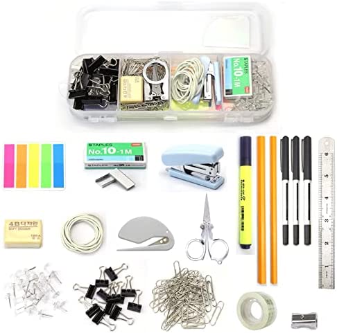 136 Pcs Office Supplies Set with Desk Organizer, Office kit ,Desk Accessories Set with Staple, Sharpener, Scissors,Paper Clip , Binder Clips,Push Pin,Clear Tape, Letter Opener.