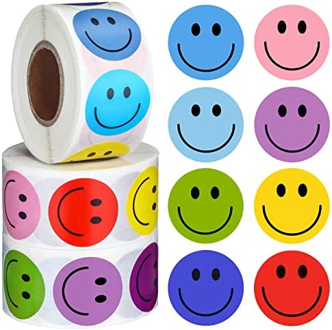 1500 Pieces Happy Smile Face Sticker Small Happy Face Stickers Mini Motivational Stickers Colorful Incentive Stickers Behavior Chart Stickers for Student, 1 Inch (Assorted Color)