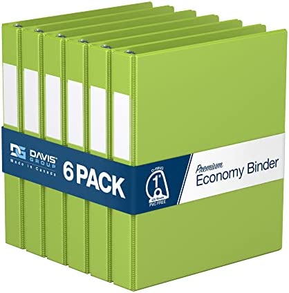 Premium Economy 1-Inch Binder, 3-Ring Binder for School, Office, or Home, Colored Binder Notebook, Pack of 6, D Ring, Lime Green