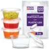 [200 Sets - 2 oz.] Small Plastic Containers with Lids, Jello Shot Cups, Condiment Cups, 2oz Dipping Sauce & Salad Dressing Container, Disposable Mini Plastic Portion Souffle Cups Ramekins, Pudding Cup