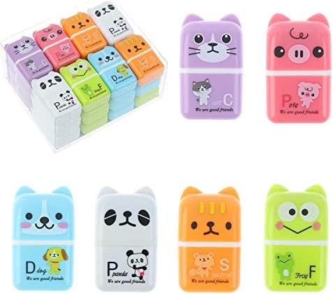 24 Pieces Erasers Roller Erasers Portable Cube Pencil Flexible Rubber Cute Animal Durable Soft Erasers Gift Eraser with Roller Cases for School, Office, Kids(6 Patterns)