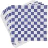 300 Pack Checkered Wax Paper Sheets for Sandwiches, Blue and White Deli Basket Liner (12x12 In)