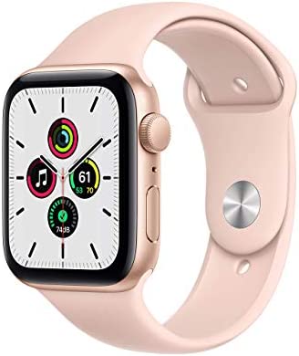 Apple Watch SE (GPS, 44mm) - Gold Aluminum Case with Pink Sand Sport Band (Renewed)