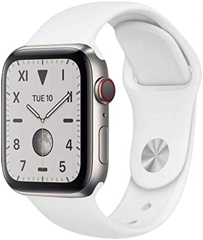 Apple Watch Series 5 (GPS + Cellular, 44mm) Titanium Silver Case with White Sport Band (Renewed)
