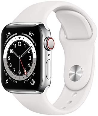 Apple Watch Series 6 (GPS + Cellular, 40mm) - Silver Stainless Steel Case with White Sport Band (Renewed)