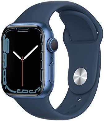 Apple Watch Series 7 GPS, 41mm Blue Aluminum Case with Abyss Blue Sport Band - Regular (Renewed)