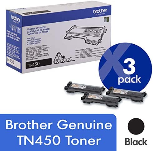 Brother Genuine TN450 3-Pack High Yield Black Toner Cartridge with Approximately 2,600 Page Yield/Cartridge