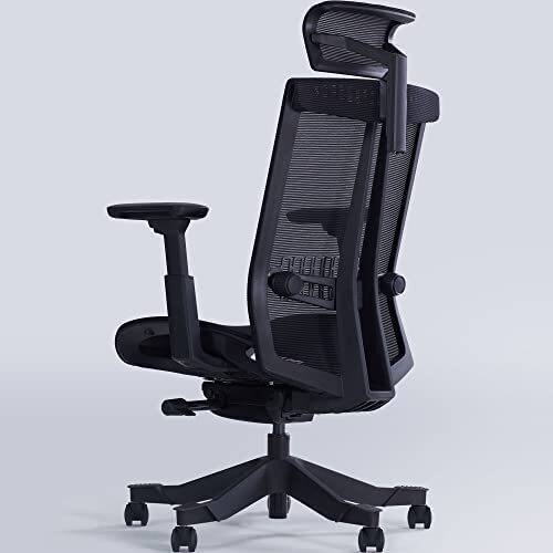 Commodore by REALM OF THRONES – Mesh Ergonomic Office Chair, 4D Adjustable Armrests, Seat-Depth Extendable, 3D Lumbar Support, Adaptive Tilt and Headrest, Mid-Back Heavy Duty Desk Chair (Black)