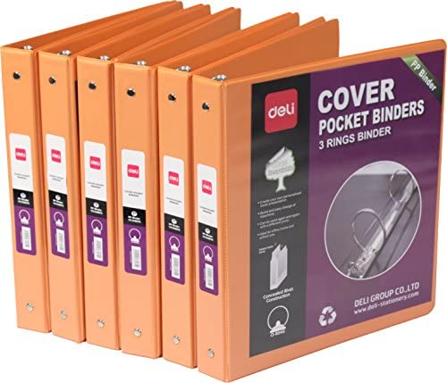 DELI Durable Environment Recyclable Material View Binder with Round Ring and Inside Pocket,US Letter Size (Orange) Pack of 6