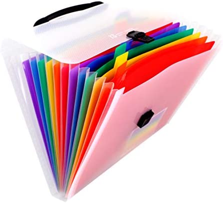 Expanding Files Folder 13 Pockets A4 Rainbow Accordion File Organizer,Index Handle File High Capacity Expanding Document Folder for Business Office Study(002)