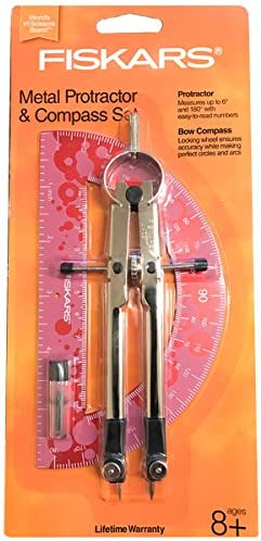 Fiskars Durable Metal Bow Compass & Metal Protractor Combo Set (Assorted Color)