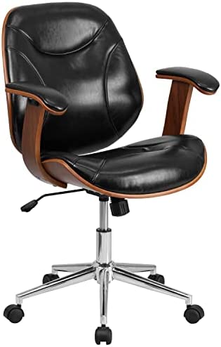 Flash Furniture Mid-Back Black LeatherSoft Executive Ergonomic Wood Swivel Office Chair with Arms