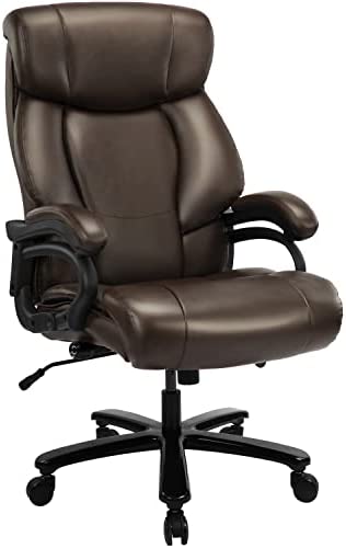 High Back Big and Tall 400lb Bonded Leather Office Chair - Adjustable Lumbar Support, Heavy Duty Metal Base Rocking Function Large Thick Padded Ergonomic Executive Desk Computer Swivel Chair, Brown