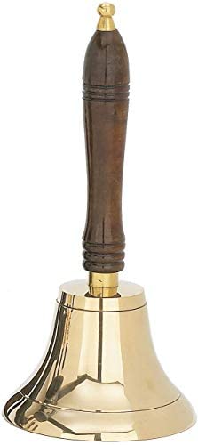 Large & Heavy Solid Brass Hand Bell School Bell Call Service Bell with Wood Handle 11"(H) 5"(D)