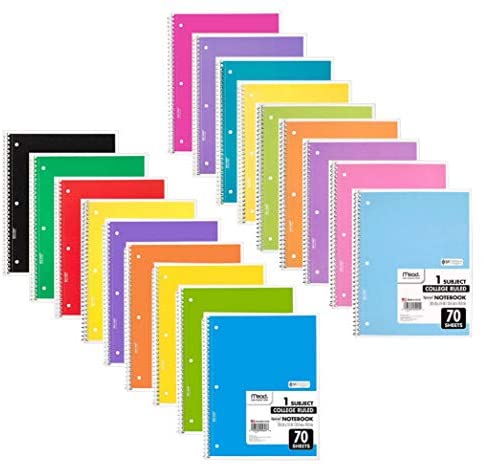 Mead Spiral Notebook, Pack of 18 Colors, 1 Subject College Ruled Spiral Bound Notebooks, Pastel Color School Notebooks Included, 70 Pages