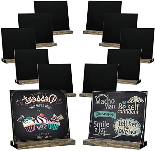Mini Chalkboard Signs, 5 X 6 Inch Vintage Wooden Tabletop Chalkboard Sign with Base Stand, Set of 12 Pack, Ideal for Table Numbers, Food Signs, Message Boards, Party Decorations, Event Supplies