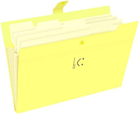Phyxin Expanding File Folders 5 Pockets Document Organizer A4 Letter Size Plastic File Folder with Lables Document Holder for Business School Supplies Yellow