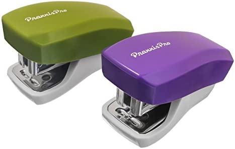 PraxxisPro Mini Staplers with Box of 800 Staples and Built in Staple Remover, Staples 2 to 18 Sheets.Set of 2 (Purple & Greenery)