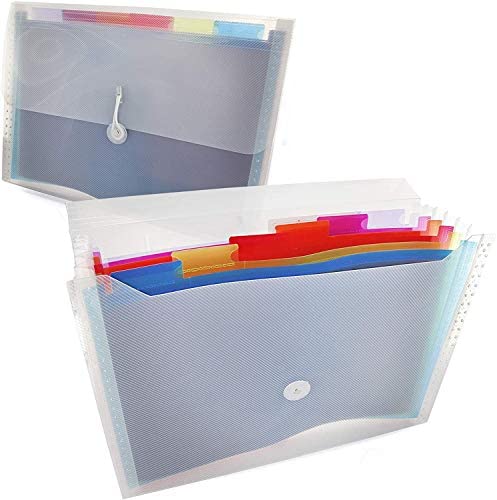 Rainbow 7-Pocket Letter Size Poly Expanding File High Capacity Plastic Business Portable Accordion File Bag Folder Office Organizer for Receipts and Checks Pack of 2 - by Emraw