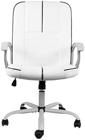 Rimiking Ergonomic Executive Office Chair Task Chair Swivel Office Chair Comfortable Bonded Leather Desk Chair Computer Chair Home Office Chair with Wheels and Arms, White