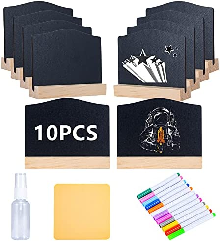 unko 10 Pcs Reusable Mini Chalkboard Signs with Easel Stand for Food Labels, Double-Sided Use Message Board Signs, Weddings Place Cards, Birthday Parties, Table Numbers, Plants, Special Event Décor