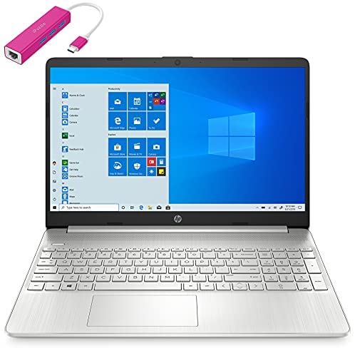 HP 15 15.6" FHD Laptop Computer, AMD Ryzen 3 3250U up to 3.5GHz (Beat i3-10110U), 64GB DDR4 RAM, 1TB PCIe SSD, 802.11AC WiFi, Bluetooth 5.0, Webcam, Type-C, HDMI, Silver, Windows 10 S, Type-C HUB