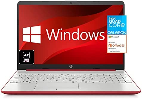 2022 Newest HP 15 15.6” HD Display Laptop Notebook, Intel Pentium Quad-Core N5000(Up to 2.7GHz), 8GB DDR4 RAM, 128GB SSD, 1-Year Office 365, HDMI, USB-C, WiFi, Webcam, Win10, Scarlet Red +JVQ MP