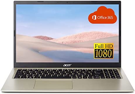 Acer Aspire Thin and Light Laptop, 15.6" FHD Display, Intel Celeron Dual-Core N4500 Processor, 8GB RAM, 256GB SSD, Webcam, WiFi, HDMI, Bluetooth, Windows 11, Safari Gold + One Year Office365