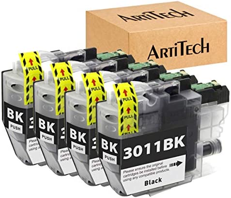 ArtiTech Compatible Ink Cartridge Replacement for Brother LC3011 LC-3011 BK Black Ink Work for Brother MFC-J491DW MFC-J497DW MFC-J690DW MFC-J895DW Printers, 4 Pack LC3011 BK Compatible Ink Cartridges