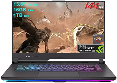 Asus ROG Strix G15 G513 Gaming Laptop 15.6” FHD IPS 144Hz AMD Octa-Core Ryzen 9 5900HX (Beats i9-10885H) 16GB RAM 1TB SSD GeForce RTX 3050Ti 4GB USB-C RGB Backlit Light Bar Win10 Black + HDMI Cable