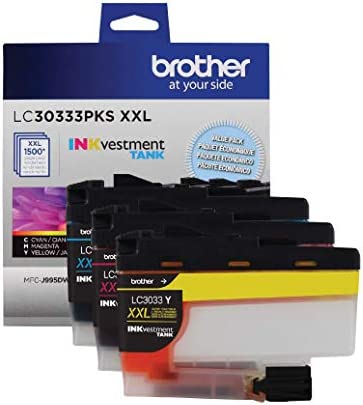 Brother Genuine LC30333PKS 3-Pack, Super High-yield Color INKvestment Tank Ink Cartridges; Includes 1 Cartridge each of Cyan, Magenta & Yellow, Page Yield Up to 1,500 Pages/Cartridge, LC3033
