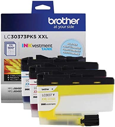 Brother Genuine LC30373PKS, 3-Pack Super High-Yield Color INKvestment Tank Ink Cartridges, Includes 1 Cartridge Each of Cyan, Magenta and Yellow Ink, Page Yield Up to 1,500 Pages/Cartridge, LC3037