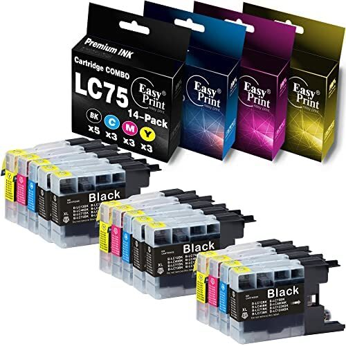 EASYPRINT Compatible Ink Cartridge Replacement for Brother LC-75 LC75 LC71 LC79 MFC-J6910CDW/J6710CDW/J5910CDW/J825N/ DCP-J525N/J540N/J740N Printer, (5 Black, 3 Cyan, 3 Magenta, 3 Yellow, 14 Pack)