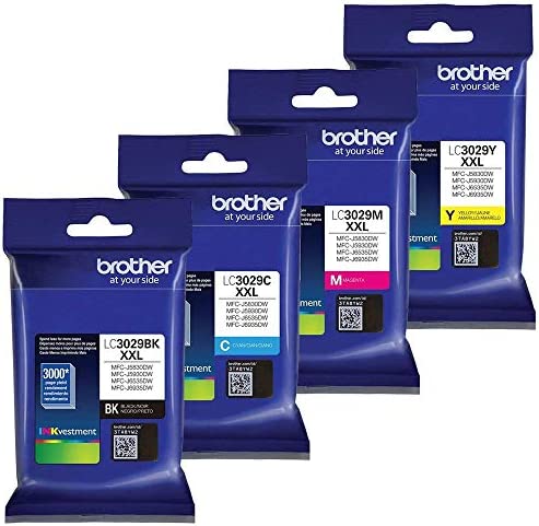 Genuine Brother LC3029 (LC-3029) (BK/C/M/Y) Super High Yield Color Ink 4-Pack (Includes 1 Each LC3029BK, LC3029C, LC3029M, LC3029Y)