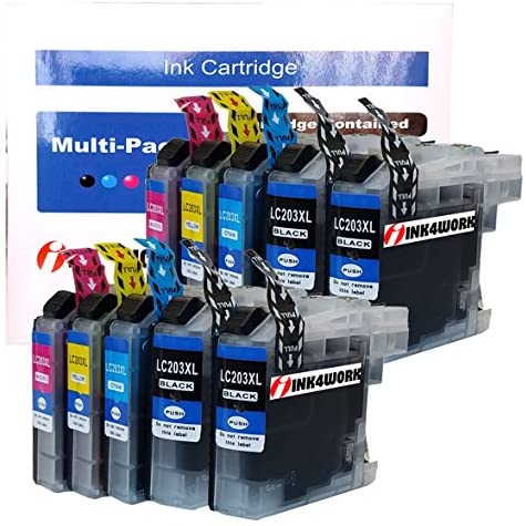 INK4WORK 10 Pack Compatible Ink Cartridge Replacement for Brother LC203 XL LC203XL to use with MFC-J460DW MFC-J480DW MFC-J485DW MFC-J680DW MFC-J880DW MFC-J885DW (4 Black, 2 Cyan, 2 Magenta, 2 Yellow)