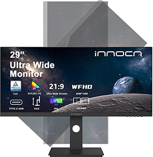 INNOCN 29" Ultrawide Computer Monitor WFHD 2560 x 1080P 21:9 IPS Display 350Nits 99% sRGB Type C DP HDMI PC Monitor, 75Hz, HDR10, Vertical, Ultra Narrow Bezel, Wall Mountable - 29C1F