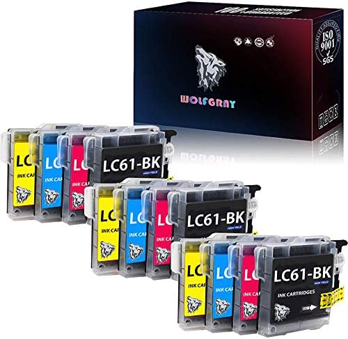 Wolfgray 12PK LC61 Compatible LC61BK LC61C LC61M LC61Y Ink Cartridge for Brother MFC-490CW MFC-495CW MFC-J615W MFC-J630W MFC-790CW MFC-290C DCP-165C DCP-385C DCP-585CW MFC-5490CN MFC-5890CN MFC-6490CW